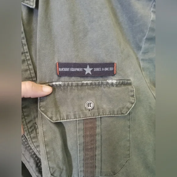 Harley Davidson Gray Embroidered Patched Military Style Button Shirt  Motorcycle - Picture 5 of 7